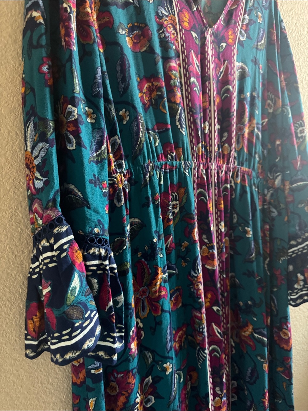 Soft Surroundings Allene Teal Floral Boho Maxi Dress Size Extra Large - Picture 7 of 10